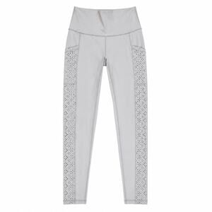 Aerie High-Rise Leggings in silver gray with Laser paisley cut sides. Women S